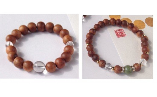 御山杉　ブレスレット　男女ペア　男性用：水晶　女性用：御山杉／世古林業　三重県　度会町　伊勢志摩