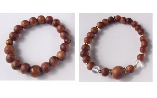 御山杉　ブレスレット　男女ペア　男性用：虎目石　女性用：御山杉／世古林業　三重県　度会町　伊勢志摩
