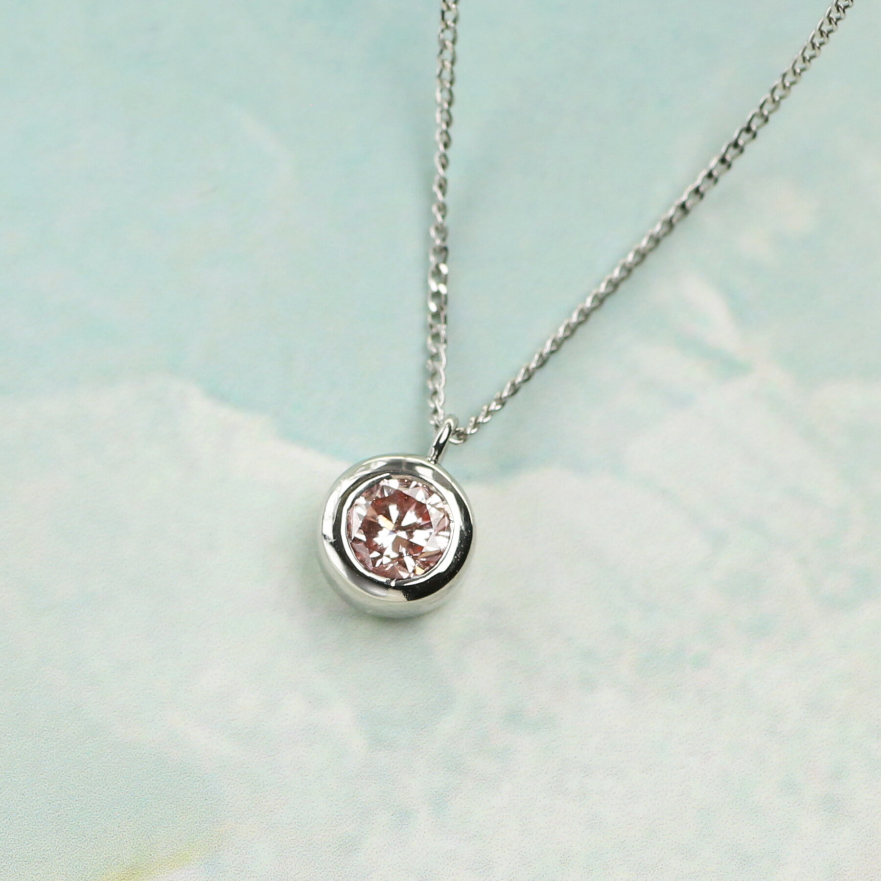 プラチナ900 ラボピンクダイヤネックレス 0.2ct ふくりん留め / LAB-PT900-004PK [AM324] / プラチナ900 ピンクダイヤモンド アクセサリー ギフト プレゼント