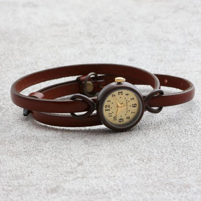 【ふるさと納税】ブレスウォッチ　アンティークフェイスとイタリアンレースのハンドメイドウォッチ　ベルトカラー：茶 　WB066-WL004茶 サムネイル2