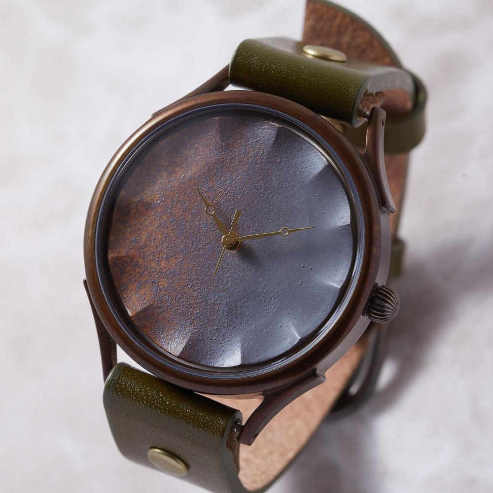 陶器 【信楽焼】で作る腕時計　大切に愛用したい「伝統工芸品」　文字盤：茶　ベルトカラー：オリーブ　WJ010X 茶-オリーブ