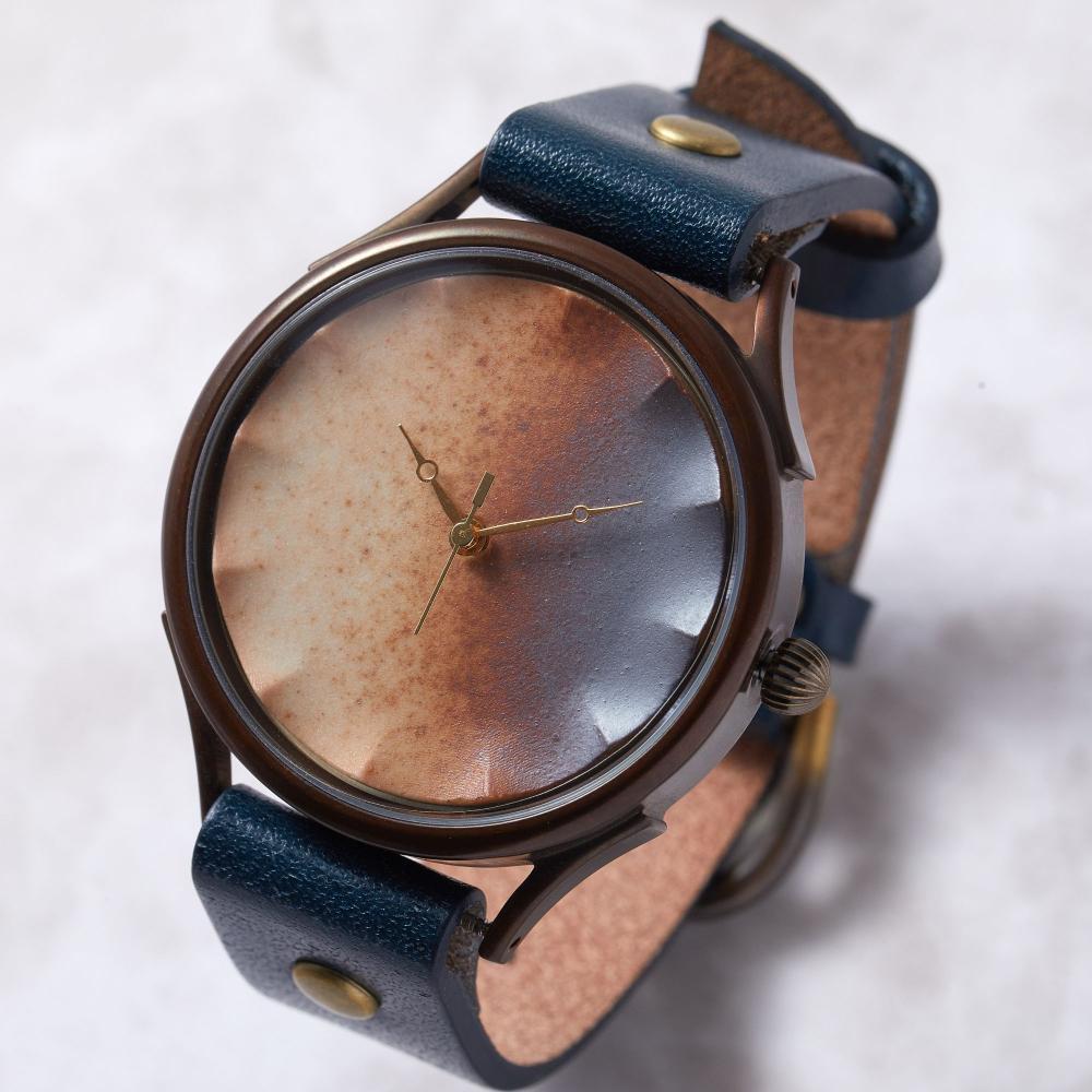 陶器 【信楽焼】で作る腕時計　大切に愛用したい「伝統工芸品」　文字盤：茶　ベルトカラー：茄子紺　WJ010X 茶-茄子紺