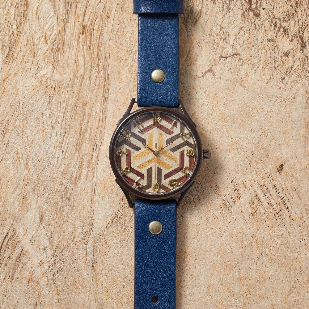 【ふるさと納税】伝統工芸【寄木細工】で作るハンドメイドウォッチ　亀甲デザイン　Xサイズ　ベルトカラー：茄子紺　WJ011X 03-茄子紺 サムネイル2