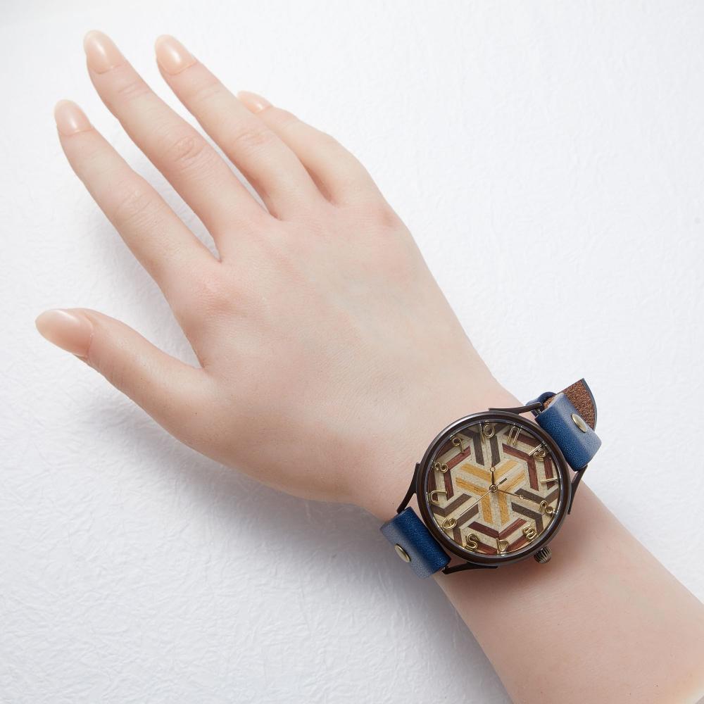 【ふるさと納税】伝統工芸【寄木細工】で作るハンドメイドウォッチ　亀甲デザイン　Xサイズ　ベルトカラー：茄子紺　WJ011X 03-茄子紺 サムネイル3