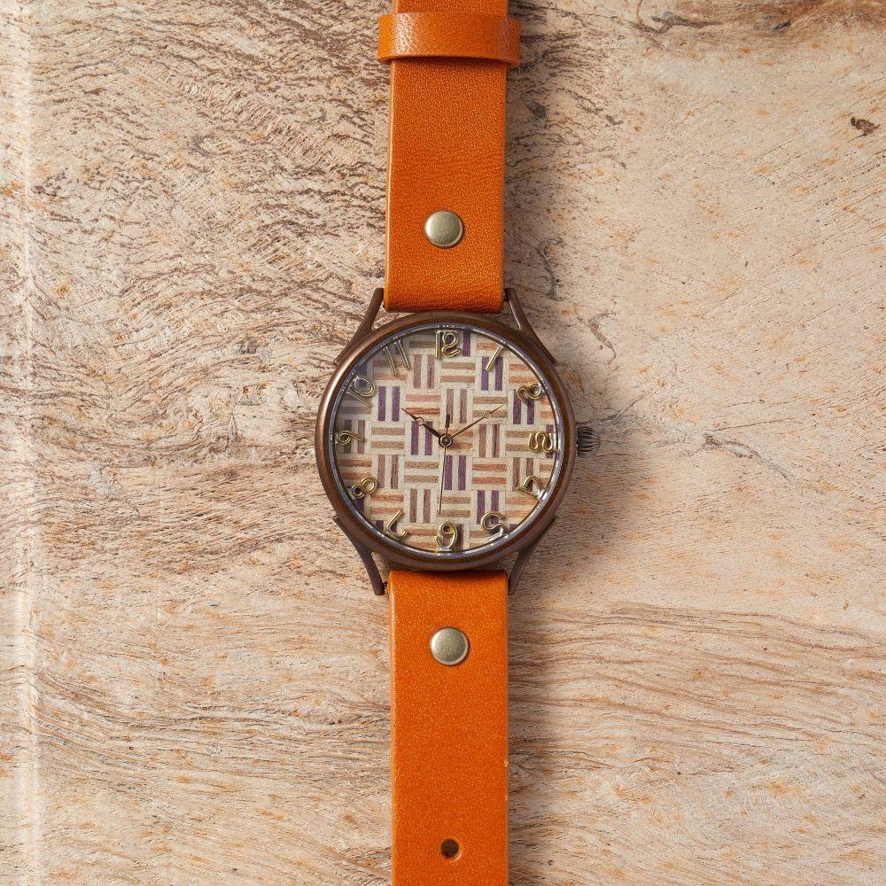 【ふるさと納税】伝統工芸【寄木細工】で作るハンドメイドウォッチ　崩し(斜め)デザイン　Xサイズ　ベルトカラー：蜜柑　WJ011X 05-蜜柑 サムネイル2