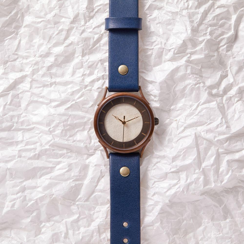 【ふるさと納税】伝統工芸品【本美濃紙】の文字盤が美しいハンドメイドウォッチ　バーデザイン　ベルトカラー：茄子紺　WJ002L 本美濃紙-茄子紺 サムネイル2
