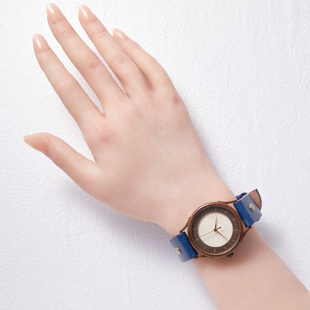 【ふるさと納税】伝統工芸品【本美濃紙】の文字盤が美しいハンドメイドウォッチ　バーデザイン　ベルトカラー：茄子紺　WJ002L 本美濃紙-茄子紺 サムネイル3