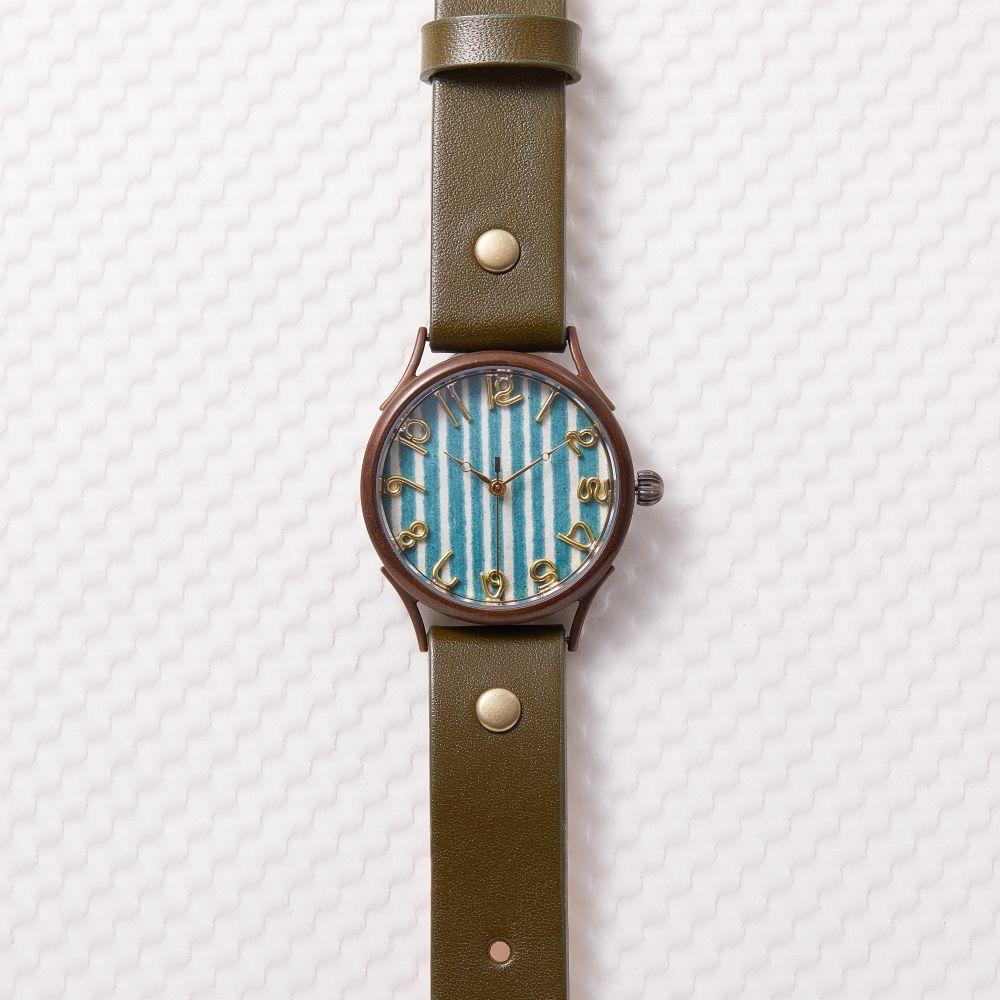 【ふるさと納税】伝統文様【縞緑】が美しい 和染千代紙で作ったハンドメイドウォッチ　ベルトカラー：オリーブ　WJ004L 縞緑-オリ−ブ サムネイル2