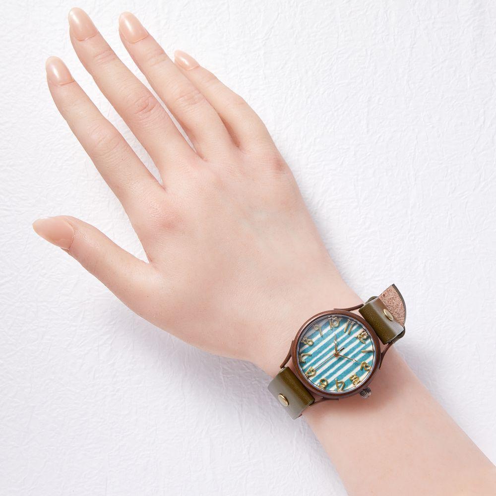 【ふるさと納税】伝統文様【縞緑】が美しい 和染千代紙で作ったハンドメイドウォッチ　ベルトカラー：オリーブ　WJ004L 縞緑-オリ−ブ サムネイル3