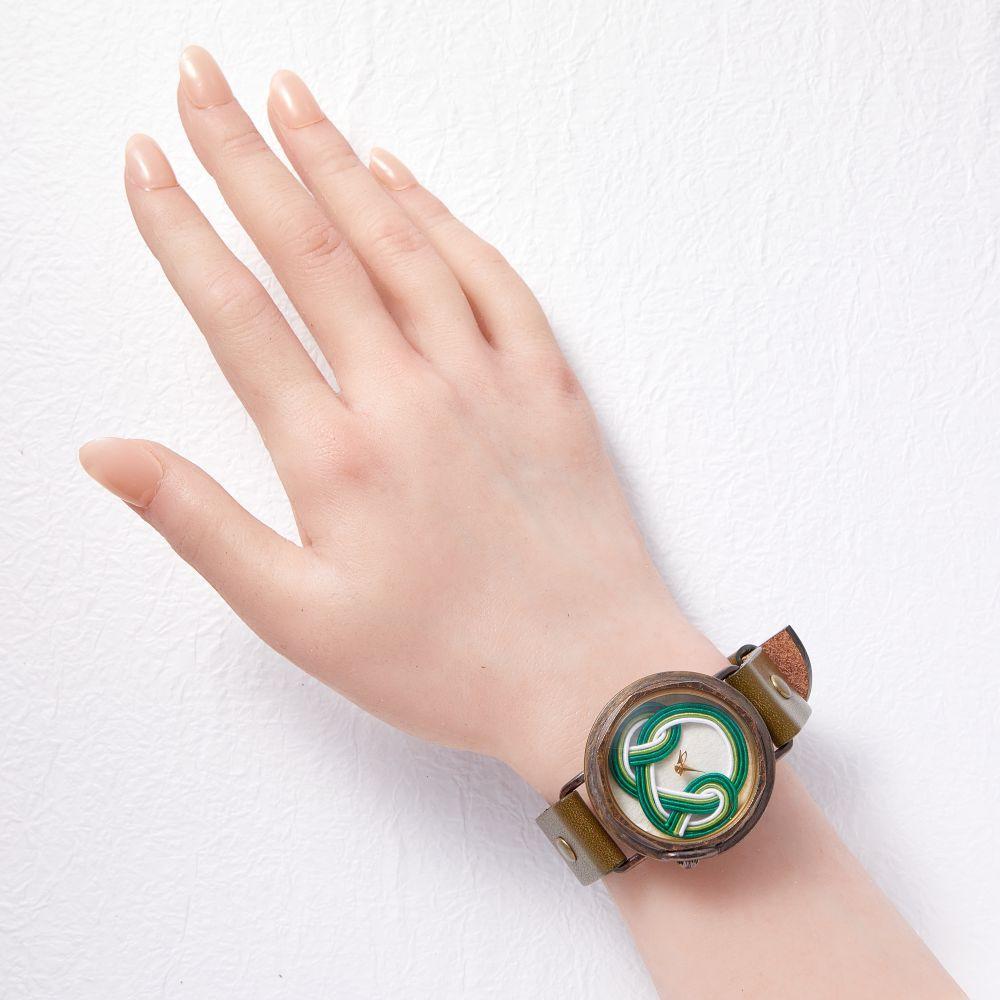 【ふるさと納税】水引で作る【松】が美しいハンドメイドウォッチ　贈り物に心を添える伝統工芸品　ベルトカラー：オリーブ　WJ007 松-オリーブ サムネイル3