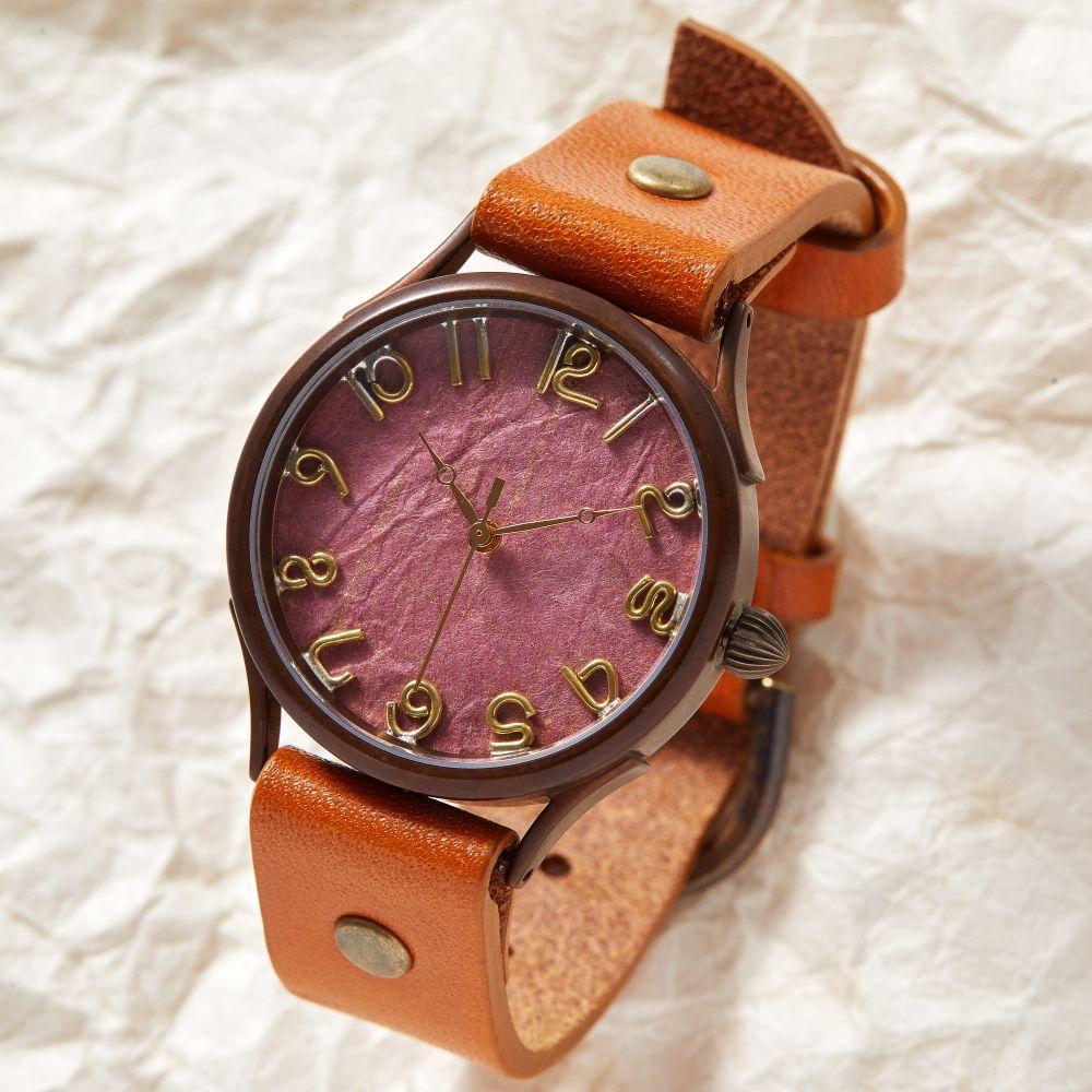 【金彩銀彩】で彩る上品な「朱しゅ」が美しいハンドメイドウォッチ　伝統工芸品　ベルトカラー：蜜柑　WJ008L 朱-蜜柑