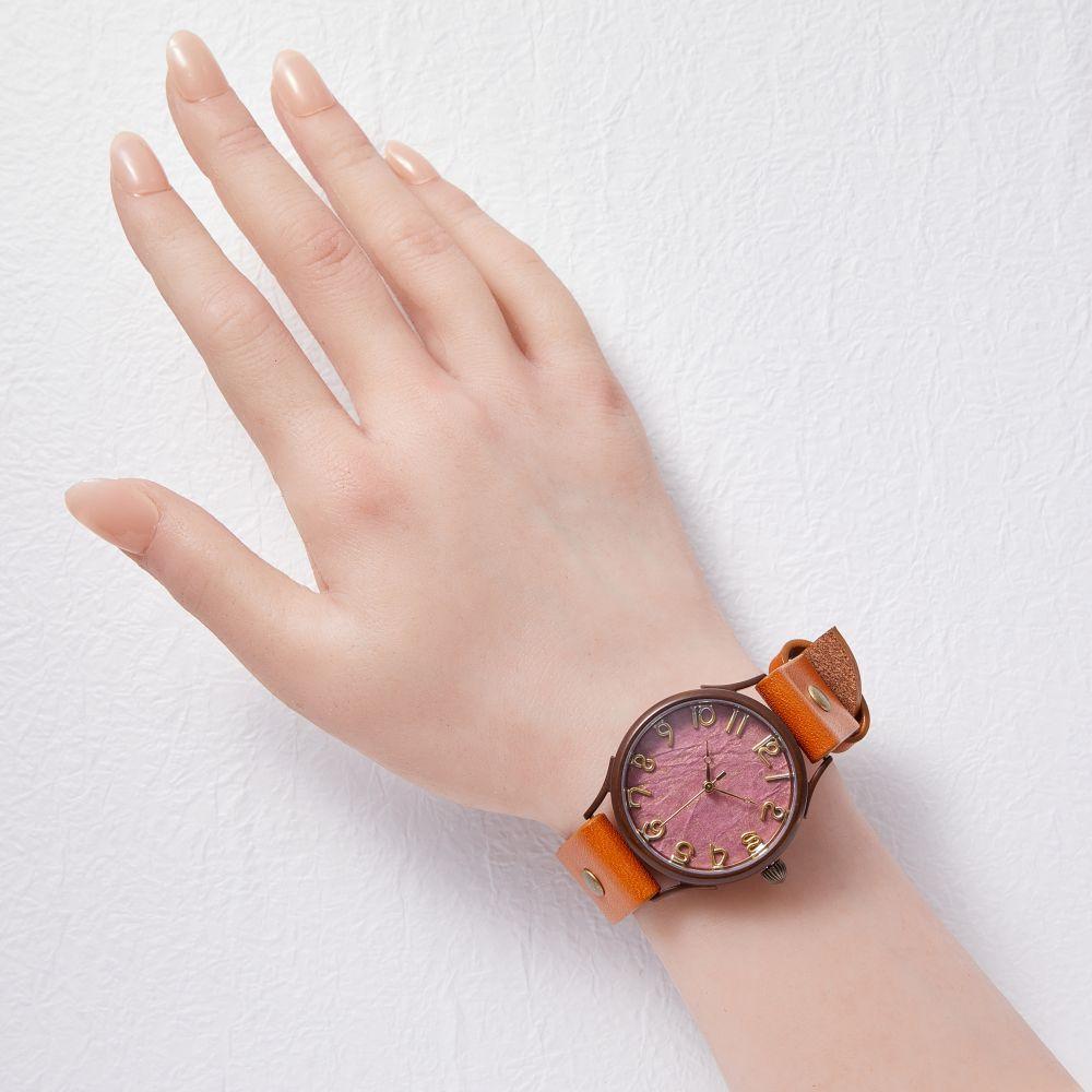 【ふるさと納税】【金彩銀彩】で彩る上品な「朱しゅ」が美しいハンドメイドウォッチ　伝統工芸品　ベルトカラー：蜜柑　WJ008L 朱-蜜柑 サムネイル3