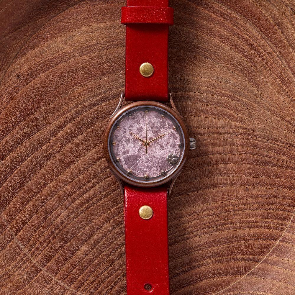 【ふるさと納税】「西陣切り紙」で作る 繊細な紋様の【撫子なでしこ】が美しいハンドメイウォッチ　ベルトカラー：赤　WJ009L 撫子-赤 サムネイル2