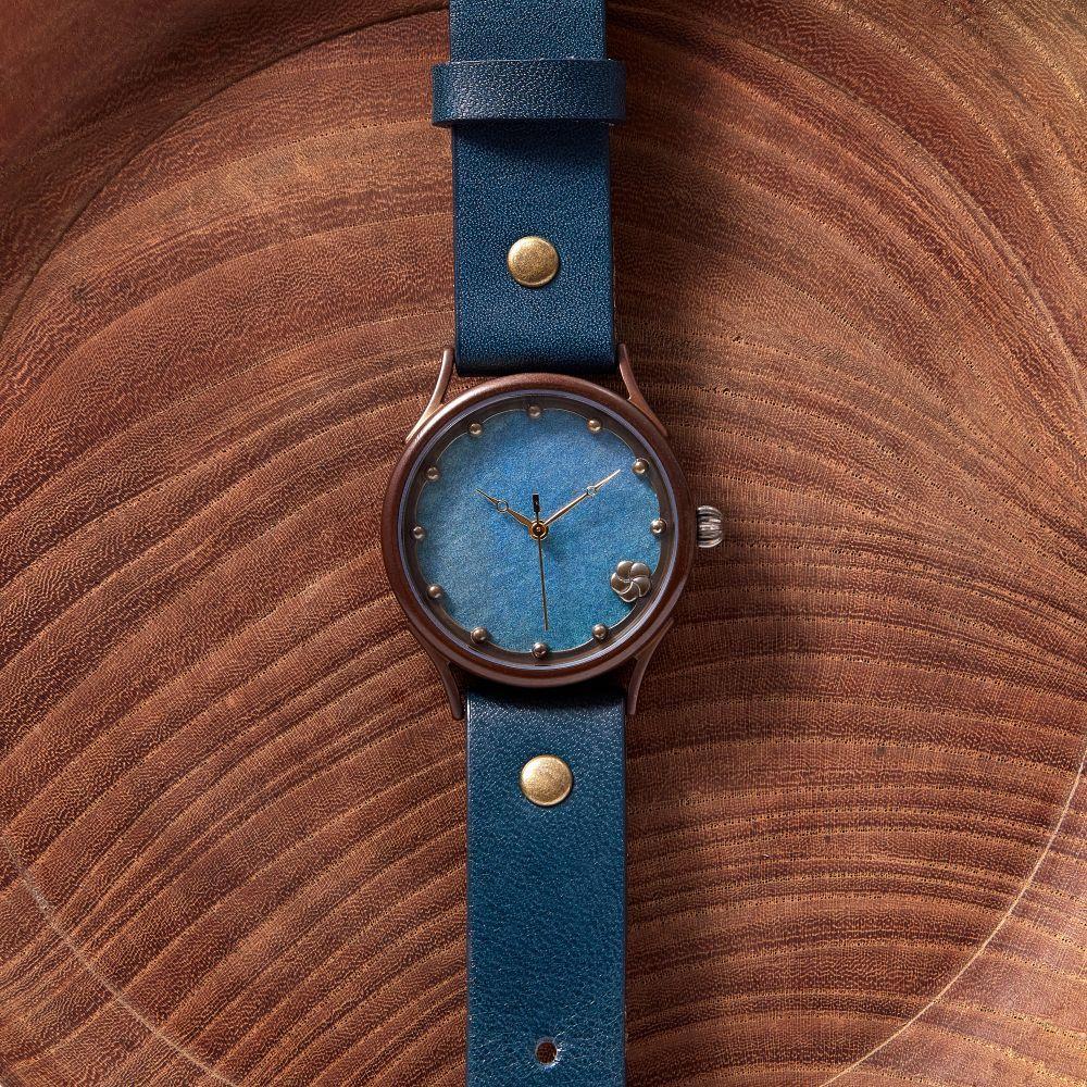 【ふるさと納税】「西陣切り紙」で作る 繊細な紋様の【浅葱あさぎ】が美しいハンドメイウォッチ　ベルトカラー：茄子紺　WJ009L 浅葱-茄子紺 サムネイル2