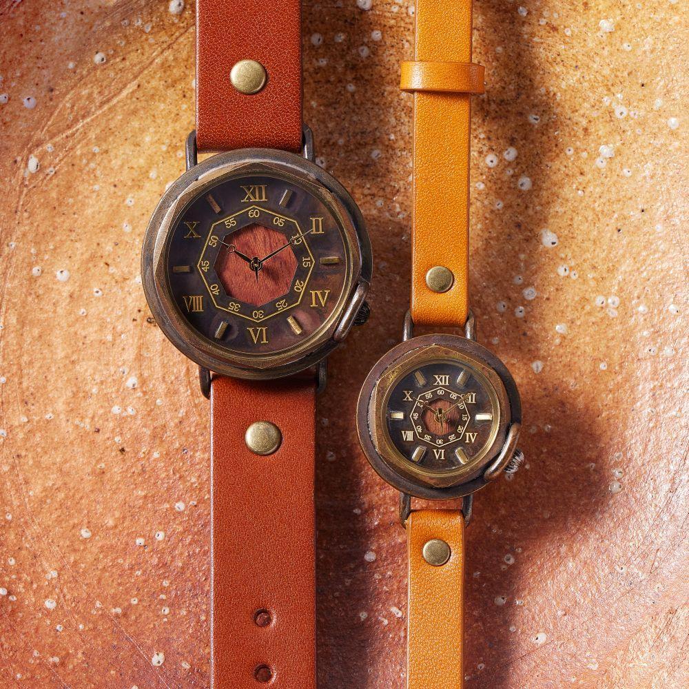 【ふるさと納税】【ペアウォッチ】 天然樹木「ウォールナット」「ブビンカ」と八角形文字盤のハンドメイドウォッチ　2本　WB007 S-W4蜜柑/M-W2茶 サムネイル2