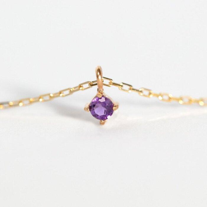【ふるさと納税】K10イエローゴールド 天然石ネックレス【2月誕生石アメジスト】上品な華奢見えサイズ 長さ40cm　K10-05-02 / 金 ゴールド ジュエリー アクセサリー ギフト プレゼント レディース シンプル 定番 サムネイル3