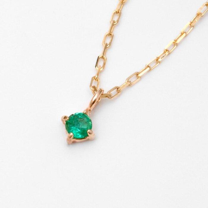 K10イエローゴールド 天然石ネックレス【5月誕生石エメラルド】上品な華奢見えサイズ 長さ40cm　K10-05-05 / 金 ゴールド ジュエリー アクセサリー ギフト プレゼント レディース シンプル 定番
