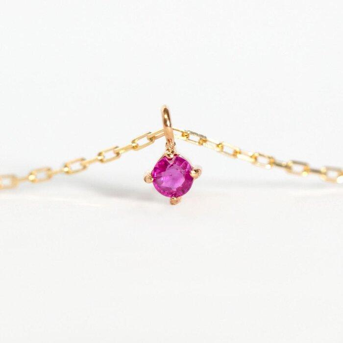 【ふるさと納税】K10イエローゴールド 天然石ネックレス【7月誕生石ルビー】上品な華奢見えサイズ 長さ40cm　K10-05-07 / 金 ゴールド ジュエリー アクセサリー ギフト プレゼント レディース シンプル 定番 サムネイル3