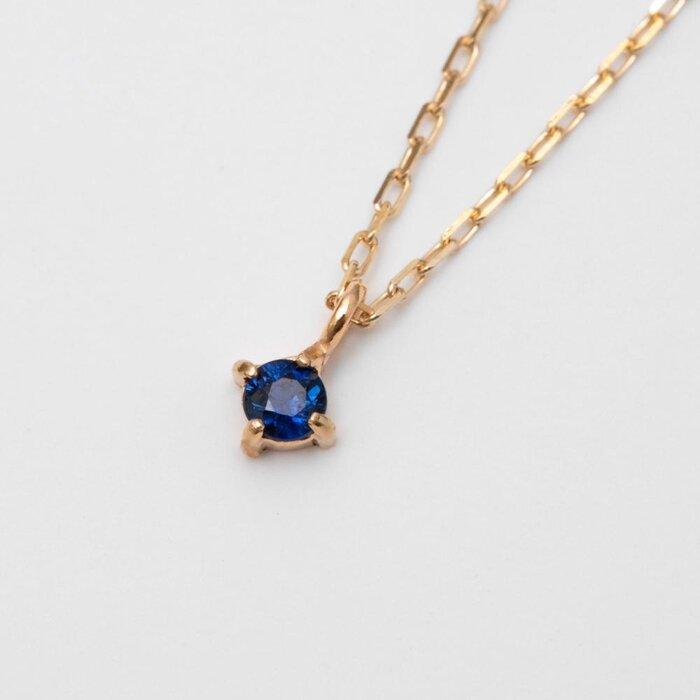 K10イエローゴールド 天然石ネックレス【9月誕生石サファイア】上品な華奢見えサイズ 長さ40cm　K10-05-09 / 金 ゴールド ジュエリー アクセサリー ギフト プレゼント レディース シンプル 定番