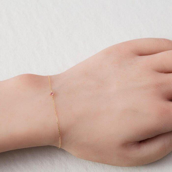 【ふるさと納税】K10イエローゴールド 天然石ブレスレット【10月誕生石ピンクトルマリン】華奢見え 4本たてづめ 長さ17cm　K10-07-10 / 金 ゴールド ジュエリー アクセサリー ギフト プレゼント レディース シンプル 定番 サムネイル3