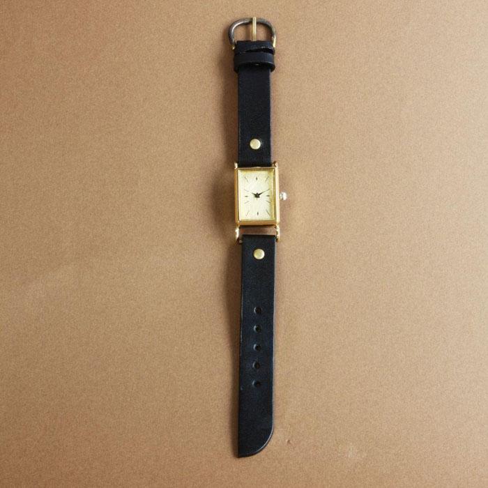 【ふるさと納税】クールなスクエア腕時計 ゴールドカラー ハンドメイドウォッチ　ベルトカラー：黒　WB088金-黒 サムネイル2