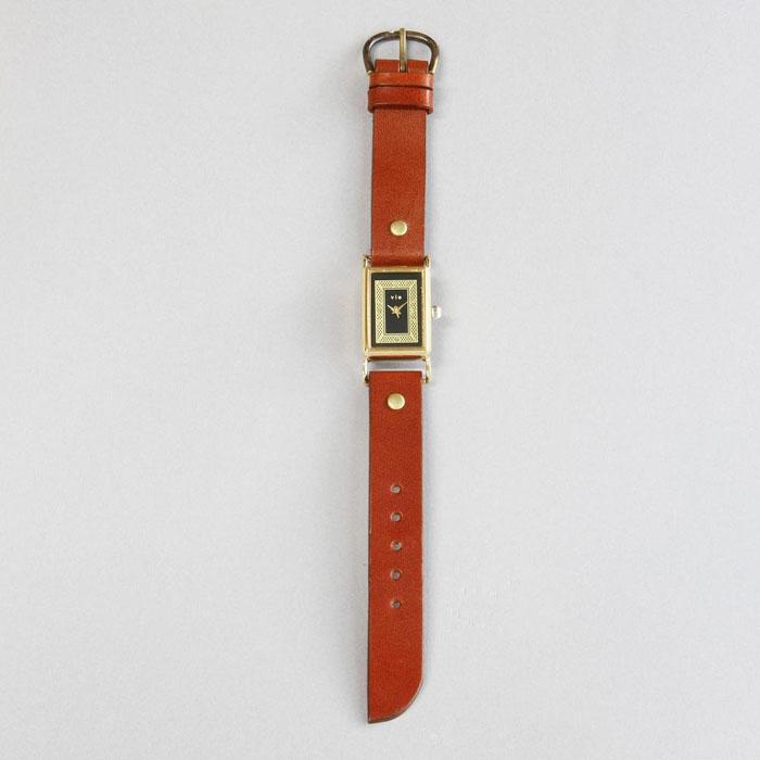 【ふるさと納税】マットブラックがクールな腕時計　スクエアデザイン　ハンドメイドウォッチ　ベルトカラー：茶　WB088黒-茶 サムネイル2