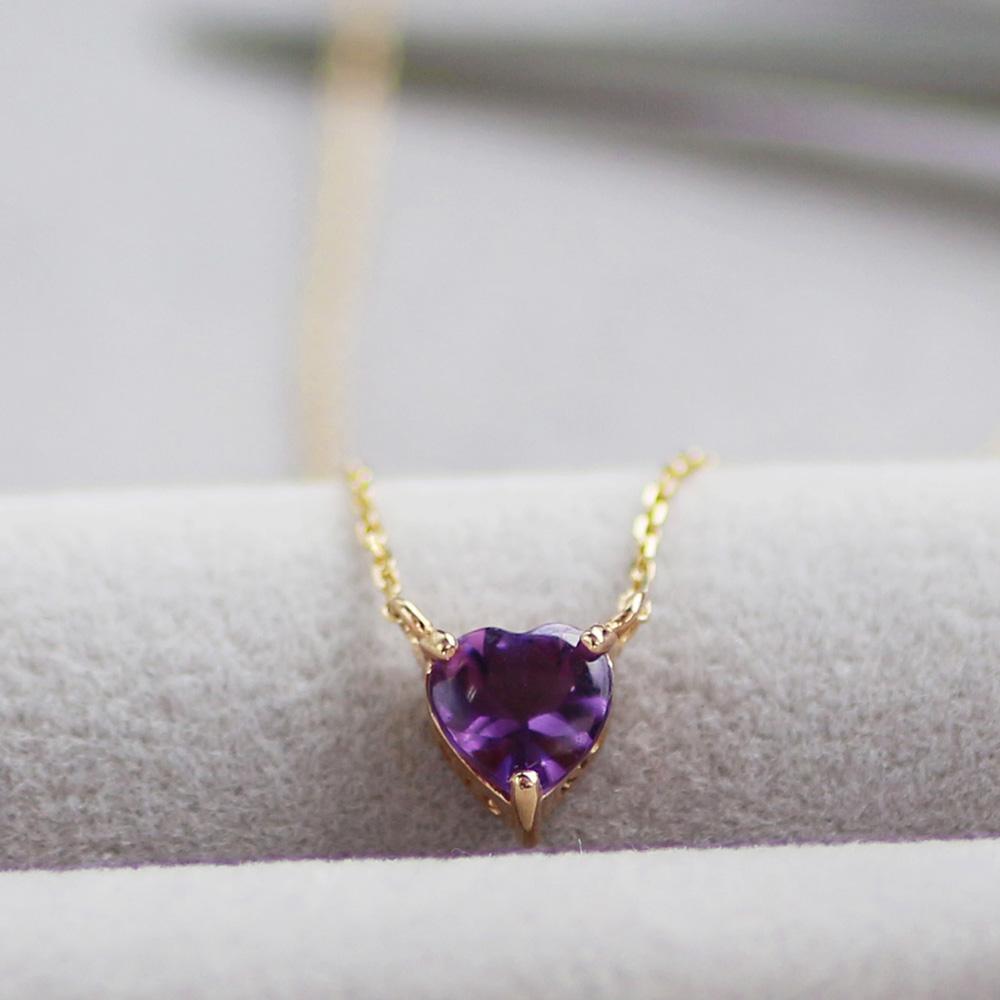 【K10イエローゴールドネックレス】ハートにデザインしたアメジストネックレス 紫水晶 長さ40cm　KN01003A / 金 ゴールド ジュエリー アクセサリー ギフト プレゼント レディース シンプル 定番