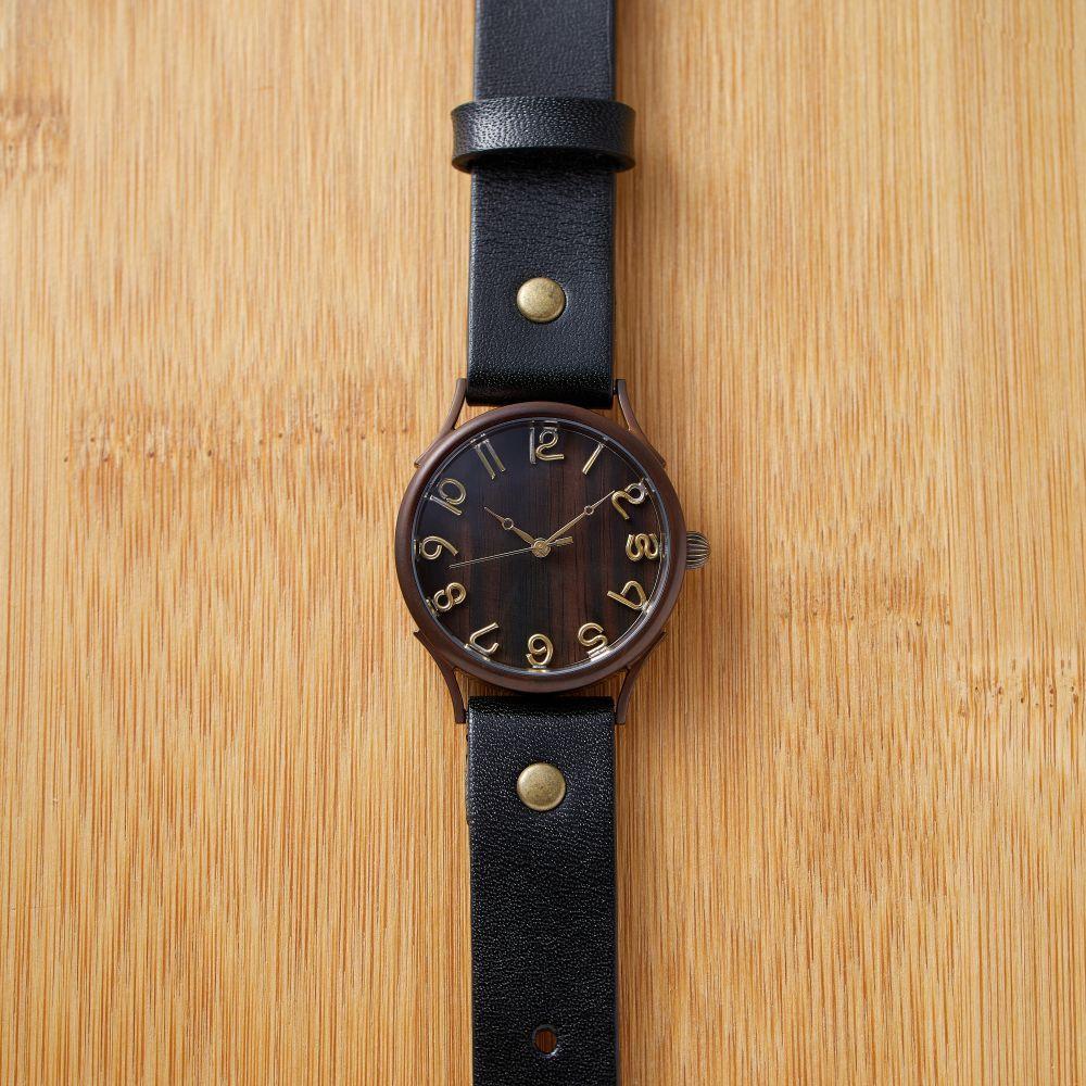 【ふるさと納税】ナチュラルウッド【黒檀こくたん】で作る文字盤が魅力的なハンドメイドウォッチ Lサイズ W1 ベルトカラー：黒　WB045L W1-黒 サムネイル2