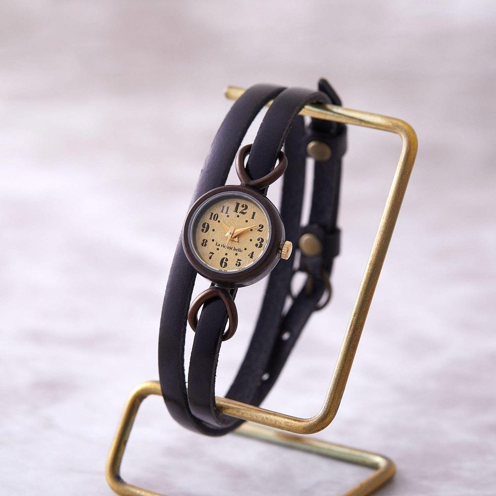 ブレスウォッチ　アンティークフェイスとイタリアンレースのハンドメイドウォッチ　ベルトカラー：黒　WB066-WL004黒