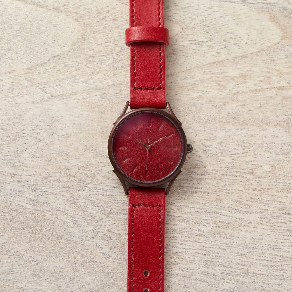 【ふるさと納税】滋賀県の特産【近江牛革】で作るハンドメイドウォッチ　サステナブルな日常を始めてみる　文字盤カラー：赤　WJ013X 赤-赤 サムネイル2