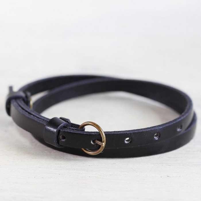 【イタリアンレース 2重巻きブレスレット】スリムでクールなレザーアクセサリー レザーカラー：黒　WL004 黒