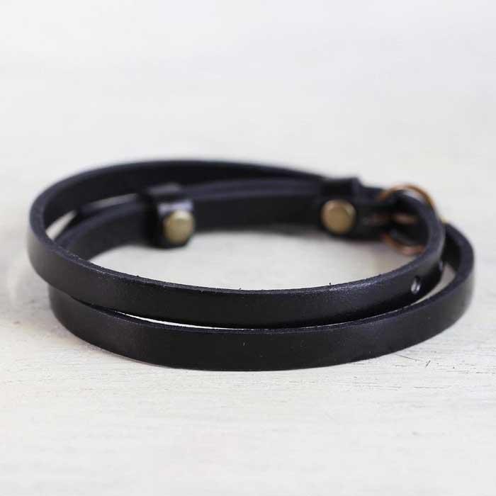 【ふるさと納税】【イタリアンレース 2重巻きブレスレット】スリムでクールなレザーアクセサリー レザーカラー：黒　WL004 黒 サムネイル2