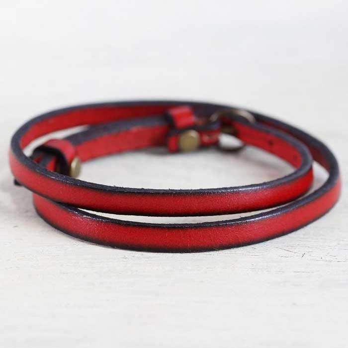 【ふるさと納税】【イタリアンレース 2重巻きブレスレット】スリムでクールなレザーアクセサリー レザーカラー：赤　WL004 赤 サムネイル2