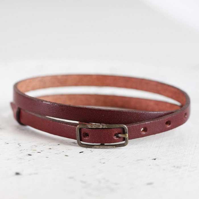 【栃木レザー 2重巻きブレスレット】スリムでクラシカルなレザーアクセサリー レザーカラー：赤葡萄　WL005 赤葡萄