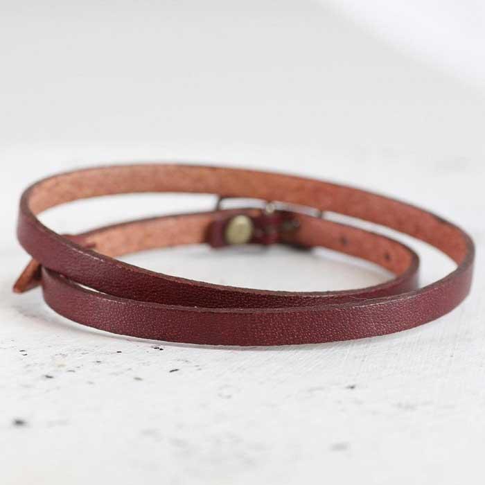 【ふるさと納税】【栃木レザー 2重巻きブレスレット】スリムでクラシカルなレザーアクセサリー レザーカラー：赤葡萄　WL005 赤葡萄 サムネイル2