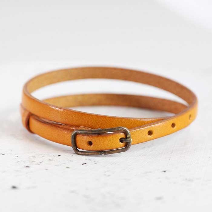 【栃木レザー 2重巻きブレスレット】スリムでクラシカルなレザーアクセサリー ベルトカラー：蜜柑 WL005 蜜柑