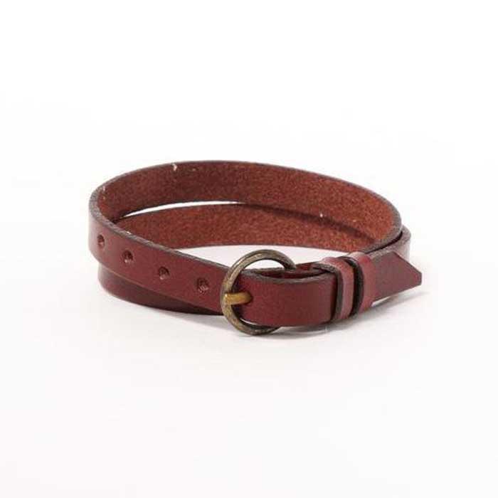 深い色あいが魅力的【栃木レザー 2重巻きブレスレット】クラシカルデザインが人気 レザーカラー：赤葡萄　WL007 赤葡萄