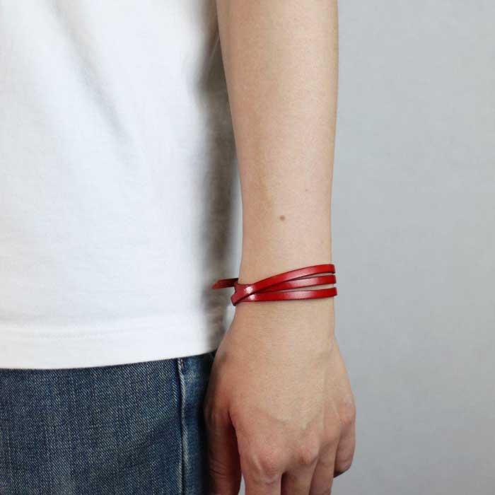 【ふるさと納税】【栃木レザー 3重巻きブレスレット アンクレット】自由にアレンジを楽しめるデザイン レザーカラー：紅　WL009 紅 サムネイル3