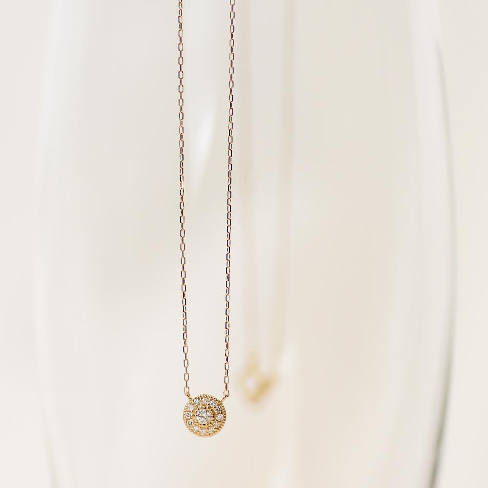 【K10イエローゴールド ラボダイヤモンドネックレス】0.093ct 豪華なメレの輝きが美しい サークルデザイン 長さ40cm　K10-N003