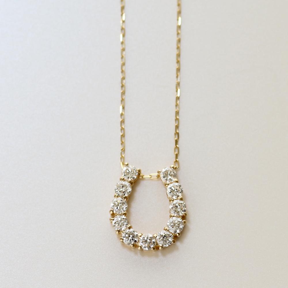 【ふるさと納税】【K18イエローゴールド ラボダイヤモンドネックレス】0.363ct 11粒ダイヤで作る幸福のモチーフ 馬蹄ネックレス 長さ50cm　K18-N007 サムネイル2