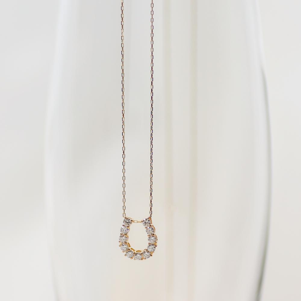 【K10イエローゴールド ラボダイヤモンドネックレス】0.363ct 11粒ダイヤで作る幸福のモチーフ 馬蹄ネックレス 長さ50cm　K10-N007