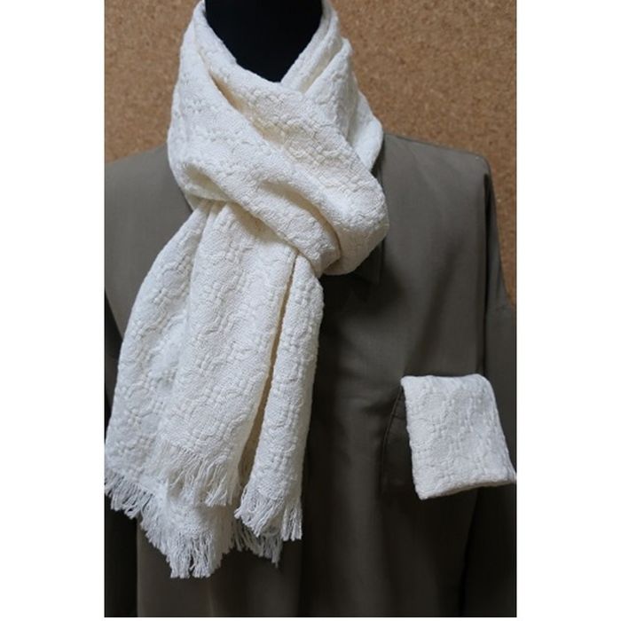 綿畑からそのまま肌に安全、洗えるマフラー（白・中）＋ハンカチ（白）1枚