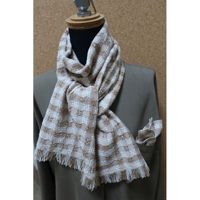 綿畑からそのまま肌に安全、洗えるマフラー（チェック・中）＋ハンカチ （チェック）1枚