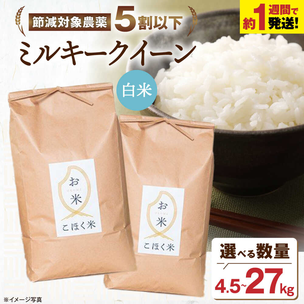 すぐ発送 ＜選べる内容量＞【令和7年産】 米 ミルキークイーン 4.5kg〜27kg 白米【減農薬米】長浜市/エース物産[AQAK010] ミルキークイーン 米 白米 選べる 精米 ご飯 近江米 人気 おすすめ お米 ごはん すぐ届く すぐ 届く 早い スピード発送