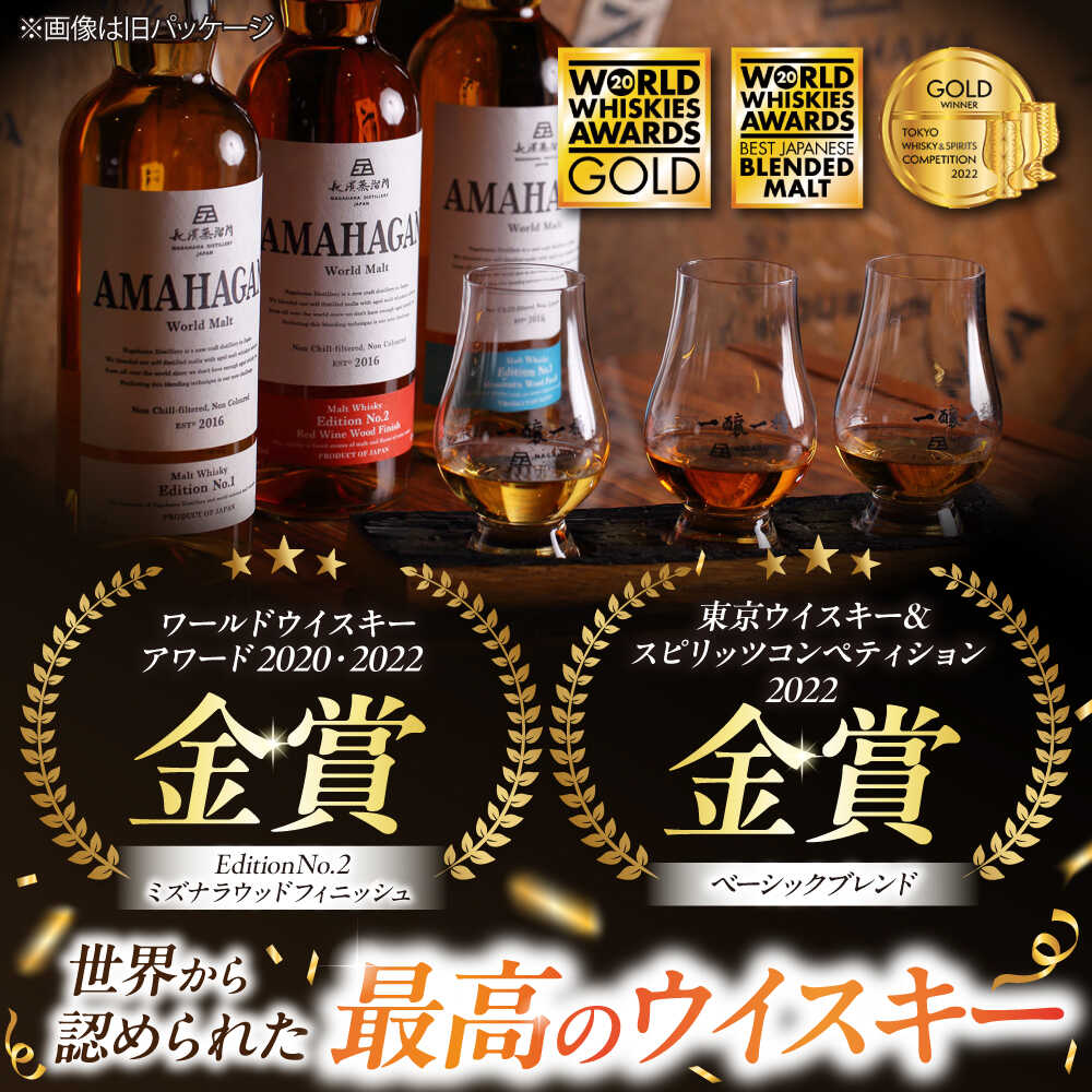 【ふるさと納税】【全3回定期便】長濱蒸溜所 AMAHAGAN 人気ウイスキーが毎月届く定期便（ワールドモルトシリーズ)[AQBX042] 定期便 アマハガン ウイスキー ウィスキー 洋酒 ロック 水割り ストレート ハイボール モルト ギフト プレゼント 国産 贈答 長浜浪漫ビール サムネイル2