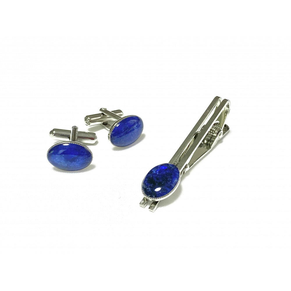 近江瑠璃細工「青の花しずく」タイピン＆カフスセット