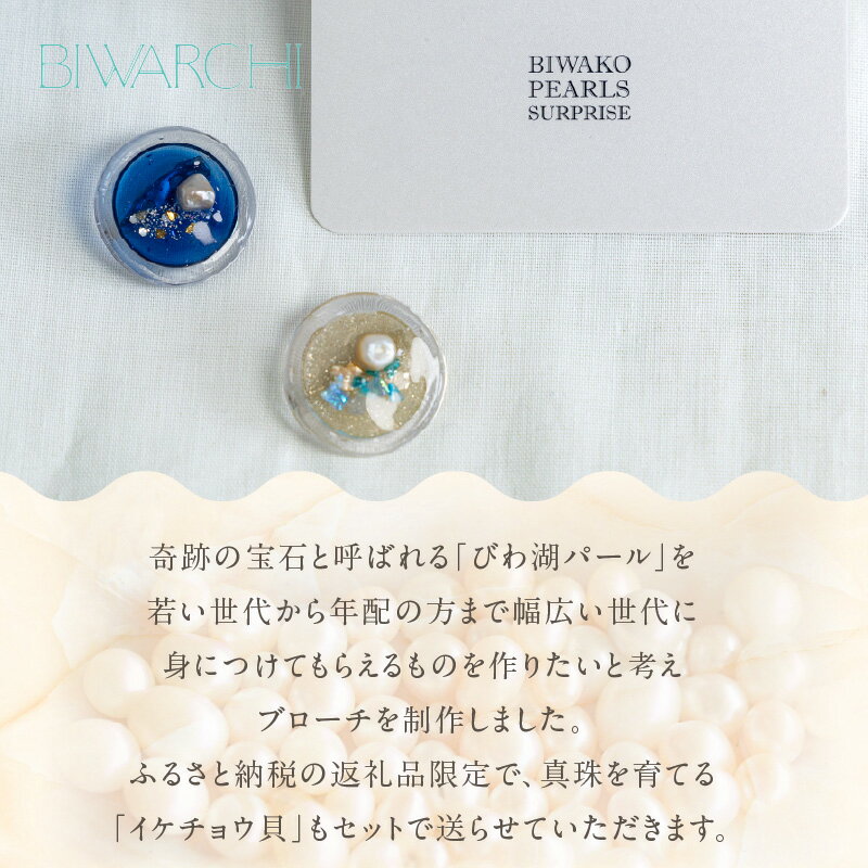 【ふるさと納税】びわ湖パール入りブローチ BIWARCHI ブローチ 真珠 パール 限定セット ブルー 奇跡の宝石 びわ湖パール ハンドメイド イケチョウ貝 アクセサリー 小物 装飾品 お取り寄せ 滋賀県 守山市 送料無料 サムネイル2