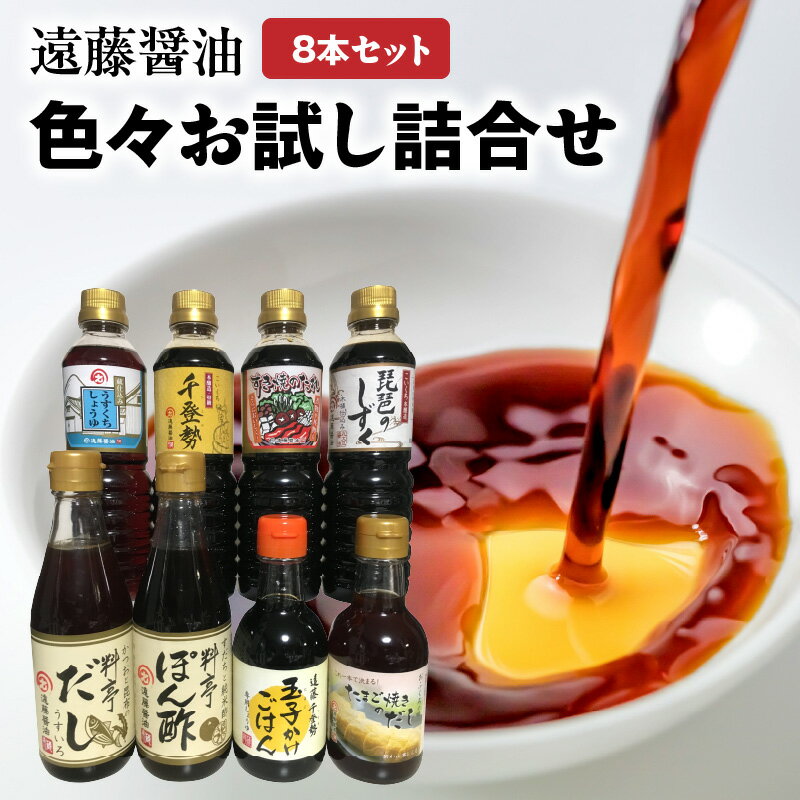 遠藤醤油 色々お試し詰合せ 濃口しょうゆ 淡口しょうゆ すき焼きのたれ 料亭だし ぽん酢 たまごかけ 美味しい 家庭用調味料 万能 料亭の味 お取り寄せ 守山市