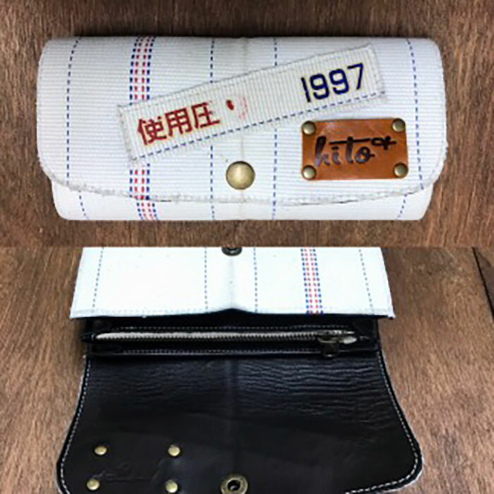 【ふるさと納税】消防ホース・アップサイクル財布［白系・ストライプあり］ | 甲賀市 アップサイクル雑貨 財布 ストライプ柄 リサイクル素材 耐久性 高品質 人気 おすすめ メンズ レディース 雑貨 小物 ギフト プレゼント お取り寄せ 通販 送料無料 ふるさと納税 サムネイル2