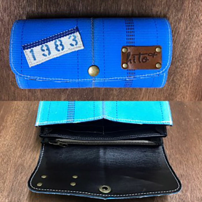 【ふるさと納税】消防ホース・アップサイクル財布［青系］ | 甲賀市 アップサイクル雑貨 財布 ストライプ柄 リサイクル素材 耐久性 高品質 人気 おすすめ メンズ レディース 雑貨 小物 ギフト プレゼント お取り寄せ 通販 送料無料 ふるさと納税 サムネイル2